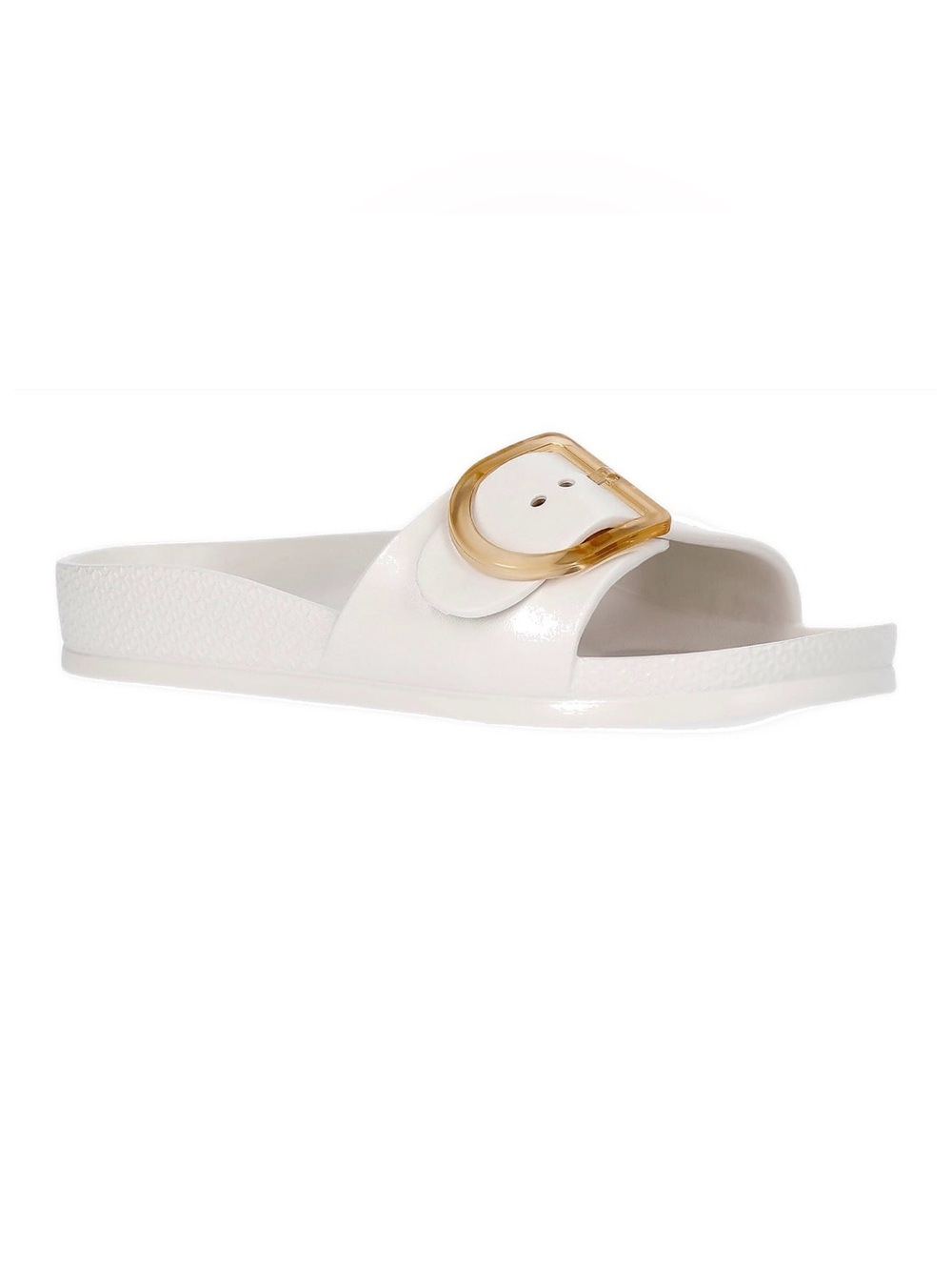 White Sandals with Gold Buckle